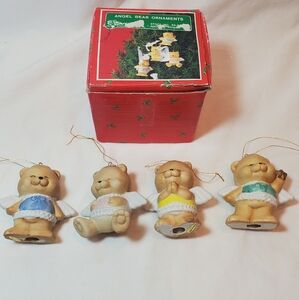 Christmas Around The World Vtg Angel Bear Ceramic Ornaments, Set Of 4 Taiwan